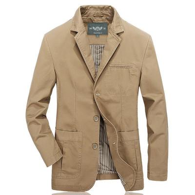Men's Khaki Casual Blazer Jacket with Notch Lapel and Button Cuffs