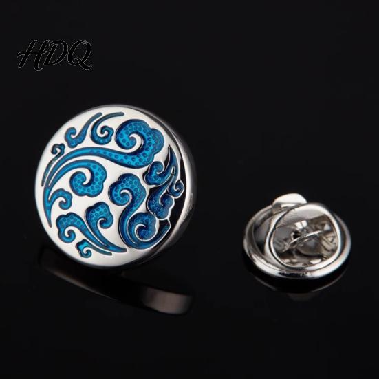 Men Collar Pin Vintage Embossed Pattern Lapel Pin Zinc Alloy Suit Coat Metal Button for Formal Corsage Decoration