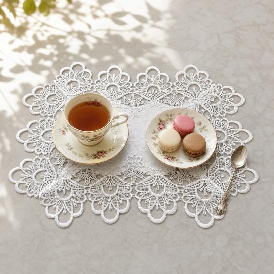 White Lace Placemat, Foldable Soft Anti-Wrinkle Table Mat, Heat Resistant Non-Yellowing Durable Dining Table Protector for Home Decor