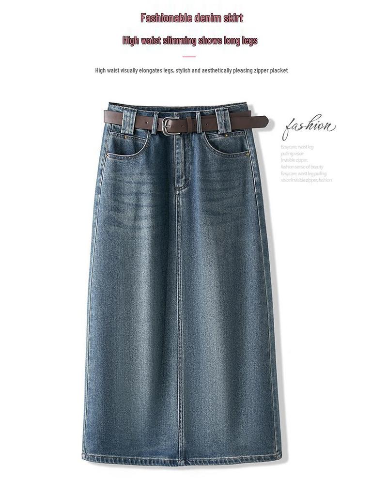 Saia Midi Jeans A-Line Retrô Chique - Cintura Alta, Slim Fit, Confortável e Estilosa, Estilo Coreano Primavera 2026