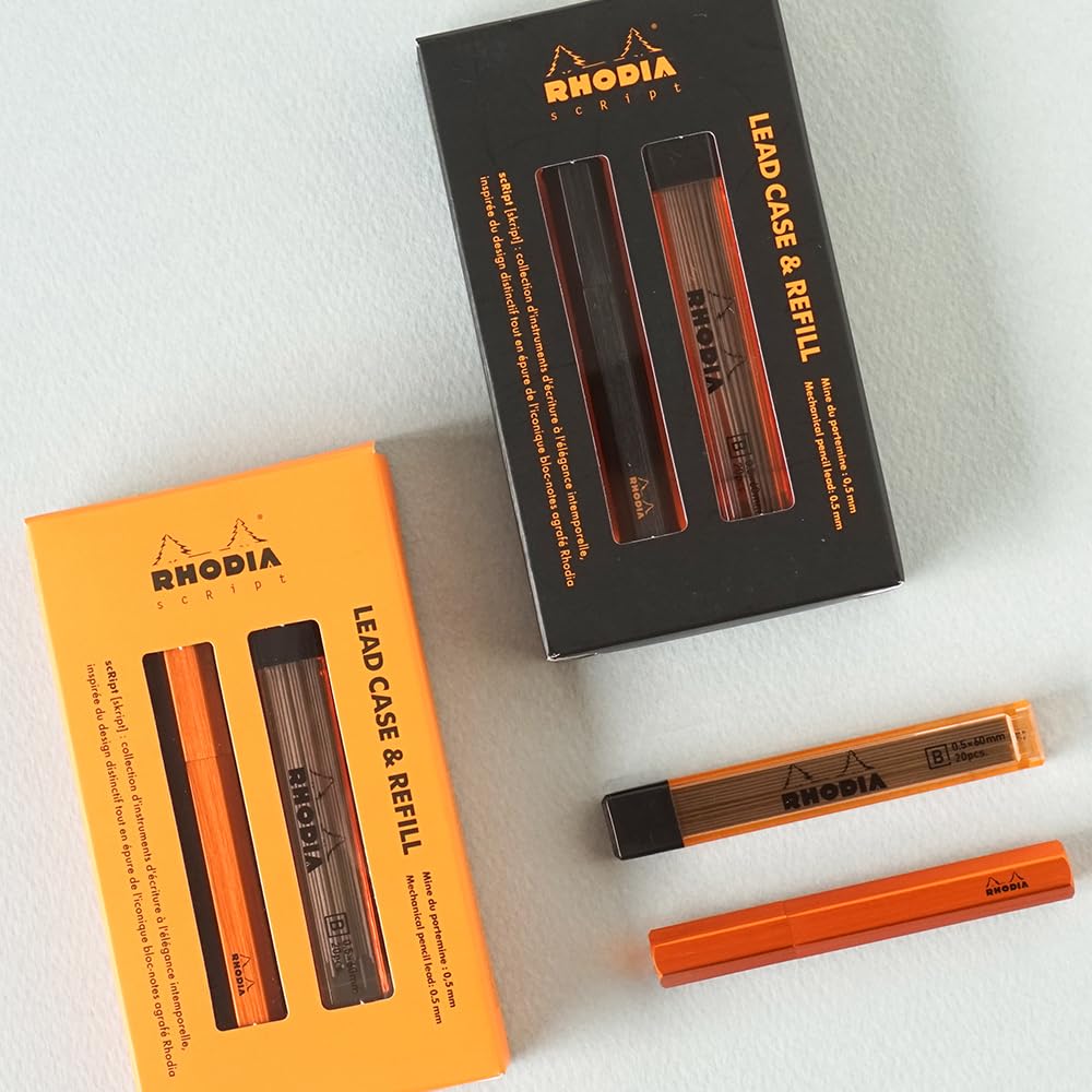 Rhodia Script Mechanical Lead Refill Aluminum Anodized Orange Pencil, Case, Set, 0.5mm, Body, Finish, (RHODIA Cf9357)
