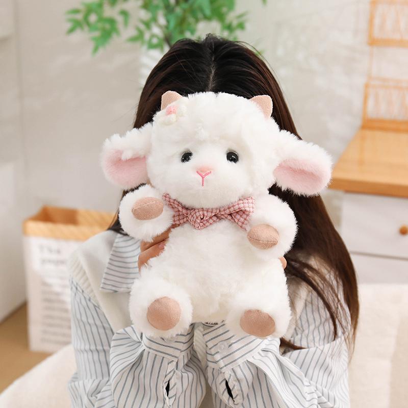 Soft Angel Sheep Plush Toy White Fluffy Curly Plush Filled Pp Cotton Detachable Scarf Blue Pink Green 23cm Home Decor Gift