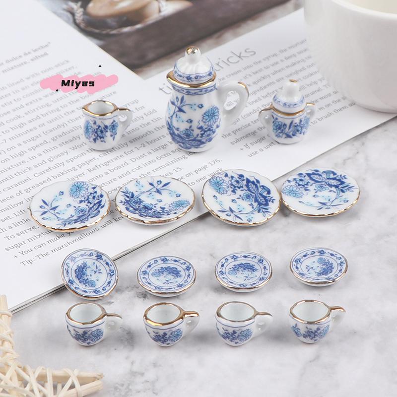 15-teiliges Porzellan-Keramik-Teetassen-Set für 1/12 Puppenhaus Miniatur-Geschirr Sammlerstück Küchen-Esszimmer-Zubehör