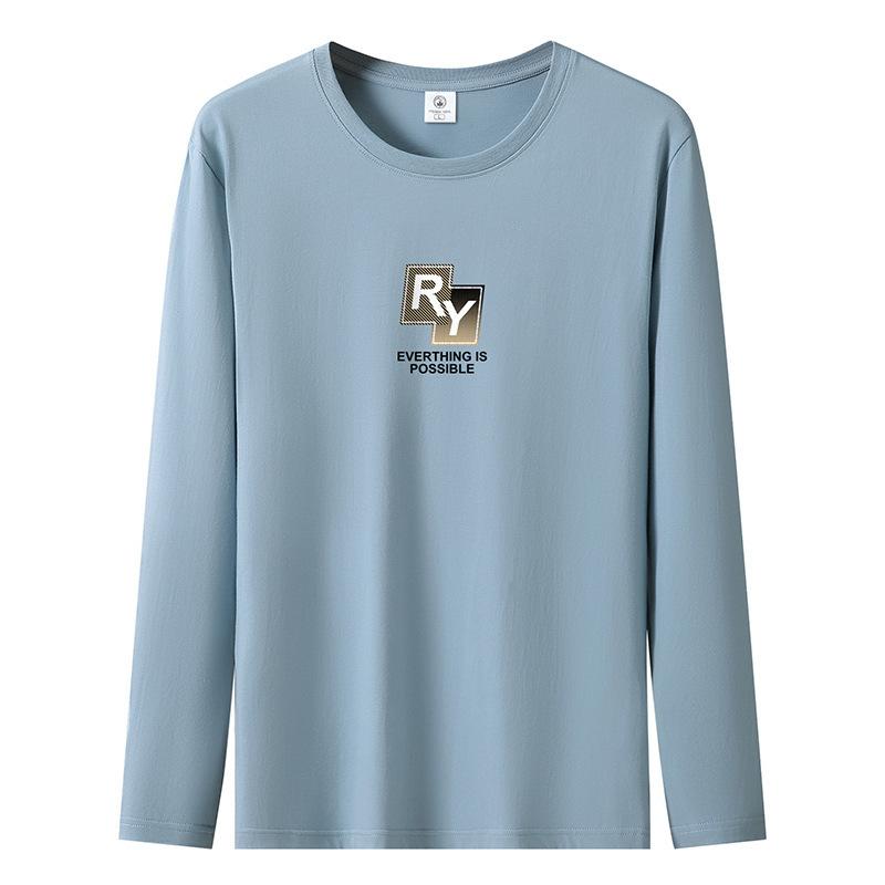 

RY Pattern S-5XL Мужская футболка с длинными рукавами из чистого хлопка, повседневные пуловеры большого размера 3XL светло-синий