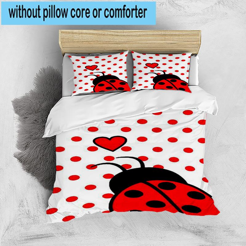 Ladybug Love Heart Pattern 3pcs Bedding,Including 1pc Duvet Cover And 2pcs Pillowcases Perfect for Christmas,Ideal for Bedroom, Dormitory