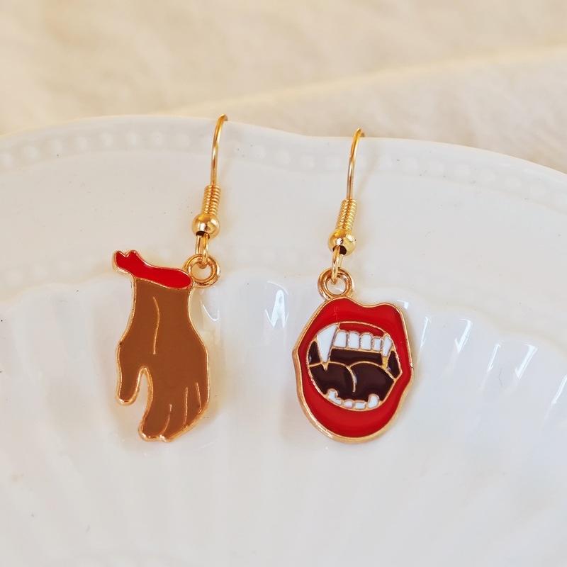 Halloween Asymmetrical Spider Web, Pumpkin, Bat, Imp Earrings, Female Creative Cartoon, Dark Animal Earrings