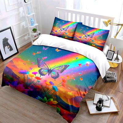 Rainbow Butterfly Nature-Inspired Gift Set Exquisite Three-Piece Bedding Set Gift For Kids And Adults
