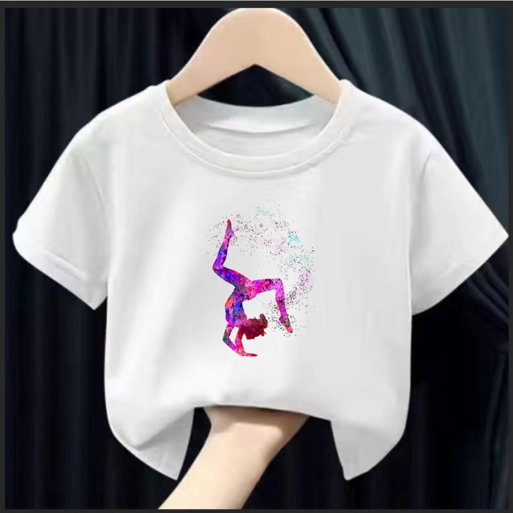 Kids Summer Short Sleeve T-Shirts Watercolor Gymnastics Art Graphics Print Girls GYM Lover Birthday Gift T-shirt