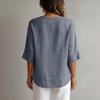 Women V Neck Button Front Loose Fit Casual Blouse Three Quarter Sleeve Lightweight Top for Everyday Wear