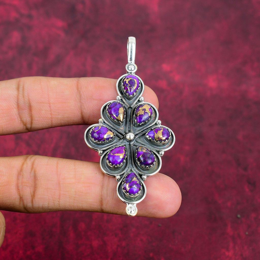 Purple Copper Turquoise Pendant, 925 Solid Sterling Silver Jewelry, Gemstone Pendant, Gift For Her Handmade Dainty Jewelry