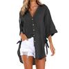 Casual Women Lace-up Button Lapel Shirt Loose Side Knotted Long Sleeve Shirt