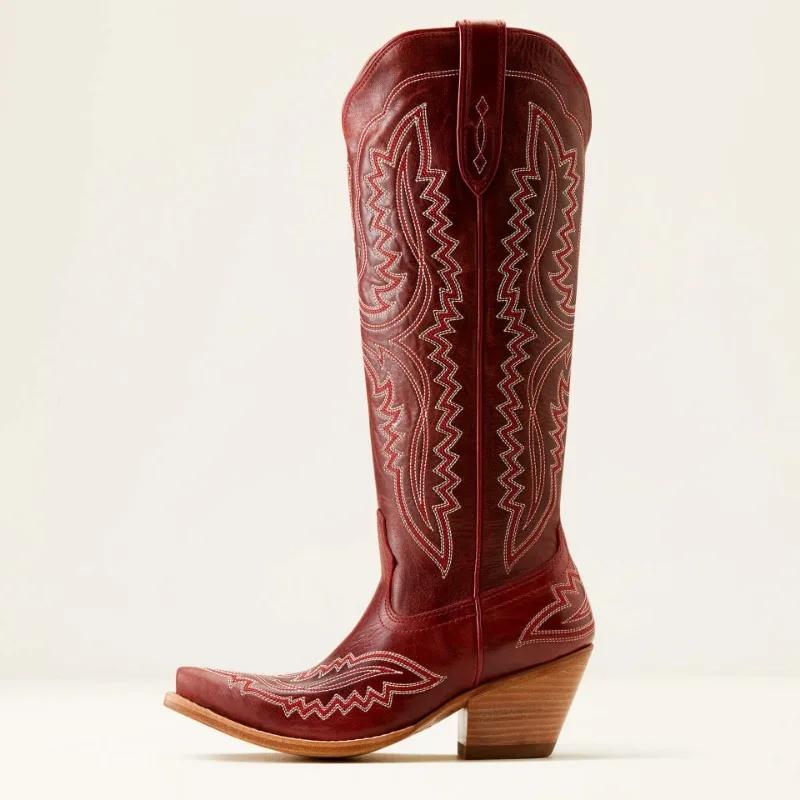 Seller New Retro Car Stitching Thick Heel Western Cowboy Boots Medieval Embroidered Unisex Men's Women's Knight Boots