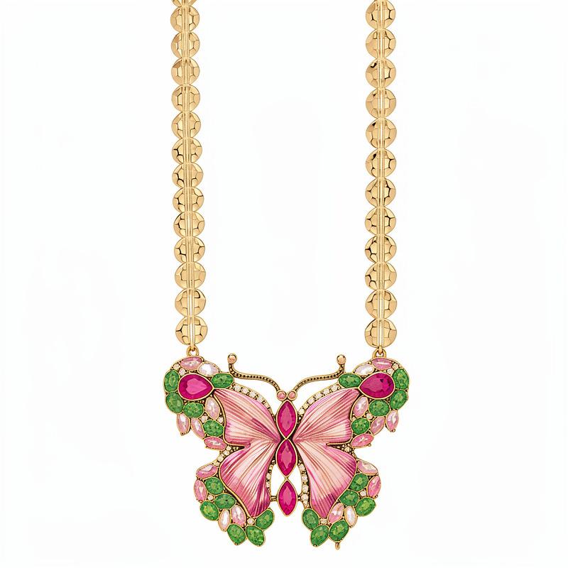 Vintage Rhinestone Resin Butterfly Necklace Earrings Luxury Women Jewelry