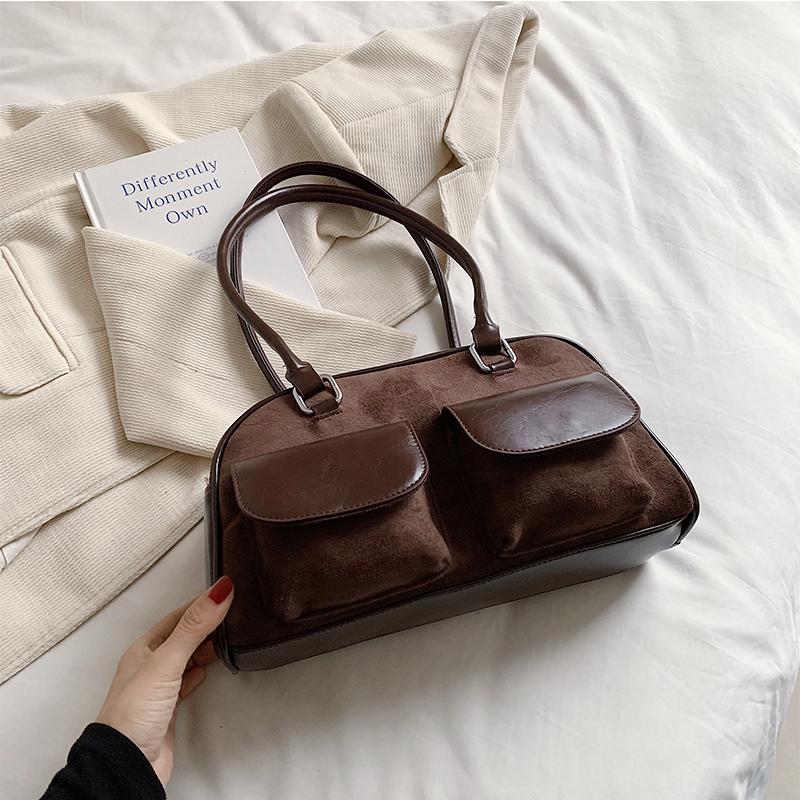 PU Leather Double Pockets Design Shoulder Bags for Women  Trend Female Commuter Underarm Bag Lady Handbags and Purses