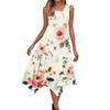 Women's Summer Fashion Round Neck Sleeveless Floral Print Irregular Hem Midi Dresses