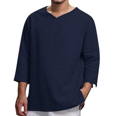T-shirt da uomo in cotone tinta unita, maglietta casual a maniche a tre quarti per vacanze al mare, top da uomo taglia forte