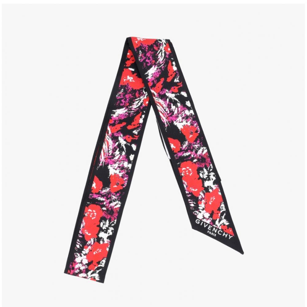 Givenchy Floral Print Skinny Twill Silk Scarf Bg00nzg002