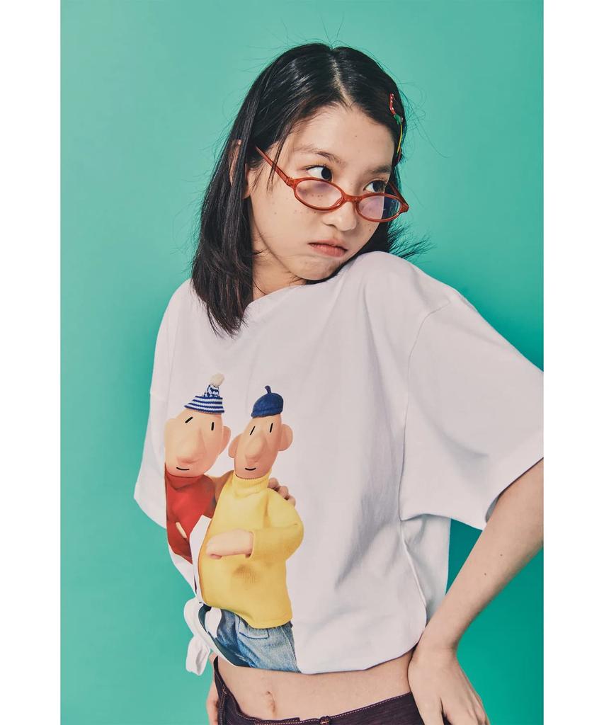 Fun Cartoon Character Print Pattern T-shirt Trend Short Sleeve Crew Neck Harajuku Kawaii T-shir