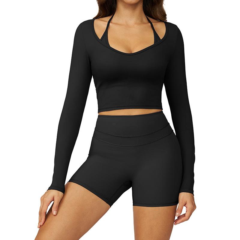 JYL Quick Dry Brushed Yoga Set Hollow Back High Waist Outfit