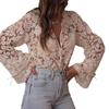 Summer Lace Shirt For Women With Long Sleeves And Round Neck In Pure Color For Street Style Fashion