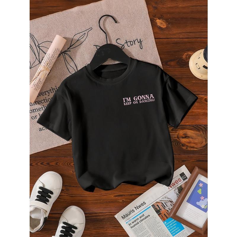 Europäische Größen Mädchen-T-Shirt Gestricktes Oberteil Mit Pony Club Design und dem Spruch 'Ich möchte mit Mama Fußball spielen' im beidseitigen Druck.