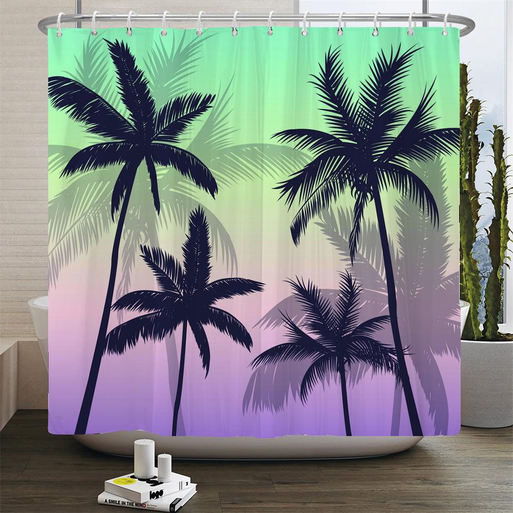Beach Sunset Palm Trees Scenery 3D Printing Shower Curtain Polyester Waterproof Home Decor Curtain With Hooks Large Size 300X180