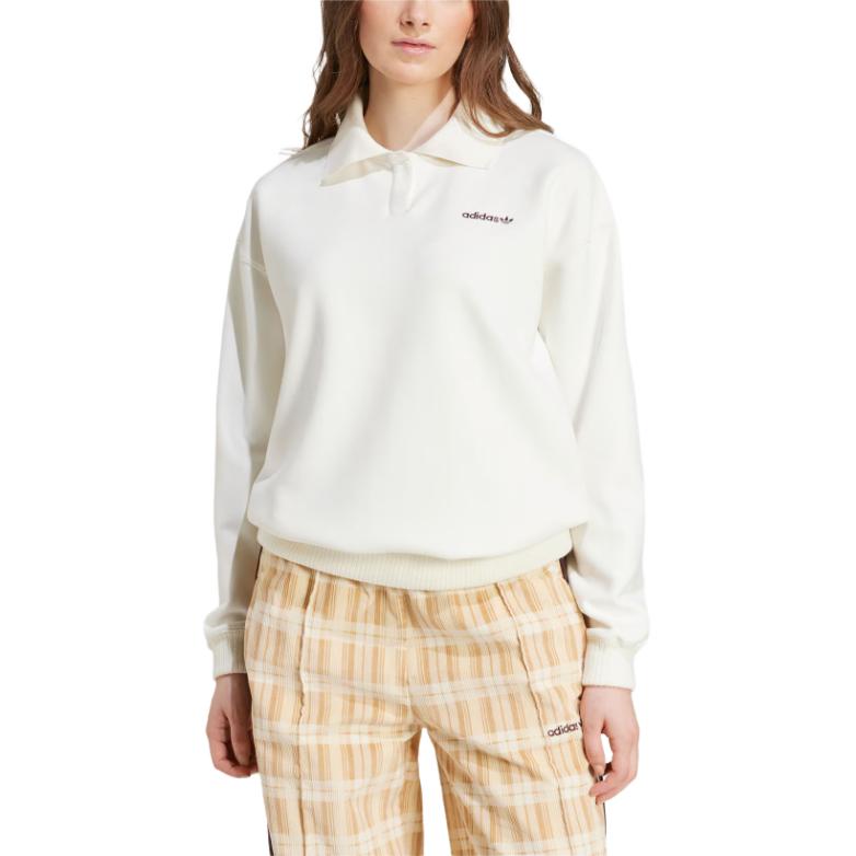 Adidas Originals Suede Oversized Sweatshirt With Brand Logo Outdoor Casual Sports Pullover Long Sleeve Women Sweatshirt Han-Jade-White IX7417