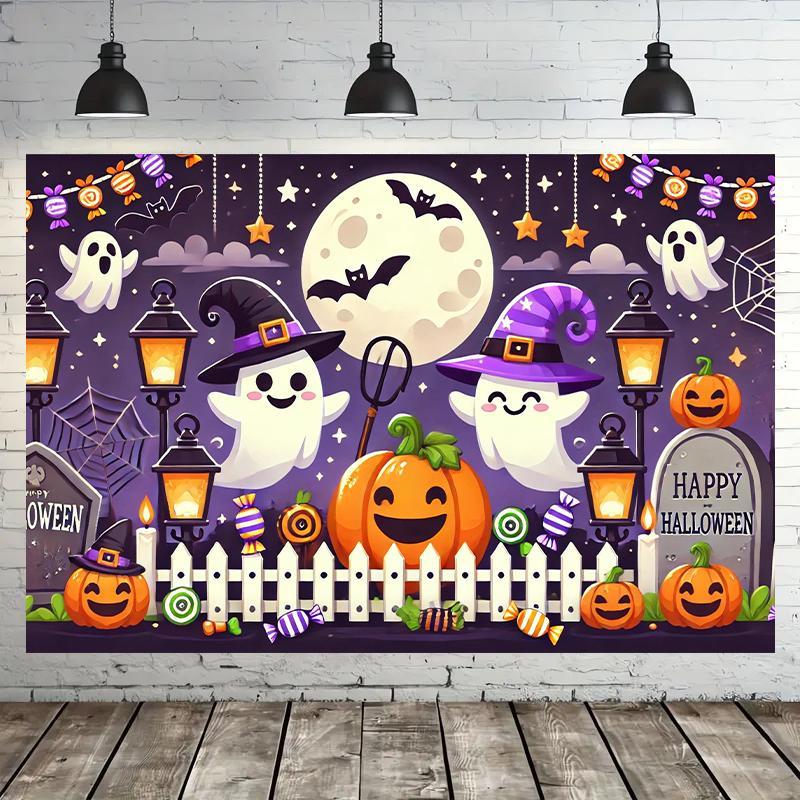 2D flat  1 piece Halloween party background with happy animals and pumpkins  suitable for living room  bedroom