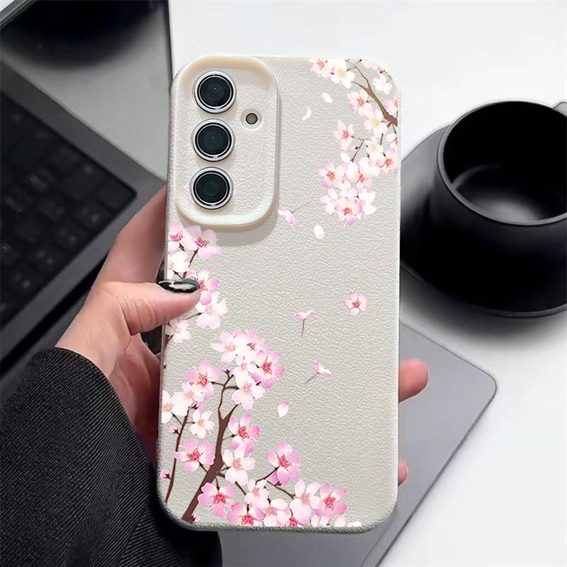 Custodia Floreale Fiori di Pesco Rosa Per Samsung S26 S25 S24 Ultra S23 S22 S21 FE A15 A16 A17 A26 A35 A36 A37 A54 A55 A56 A57 5G Copertura con Texture in Pelle
