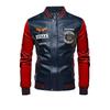 Spring and Autumn Embroidered Motorcycle Leather Jacket for Men, Autumn and Winter Green Zipper Baseball Collar, Men's Leather Jacket Tough Guy Clip