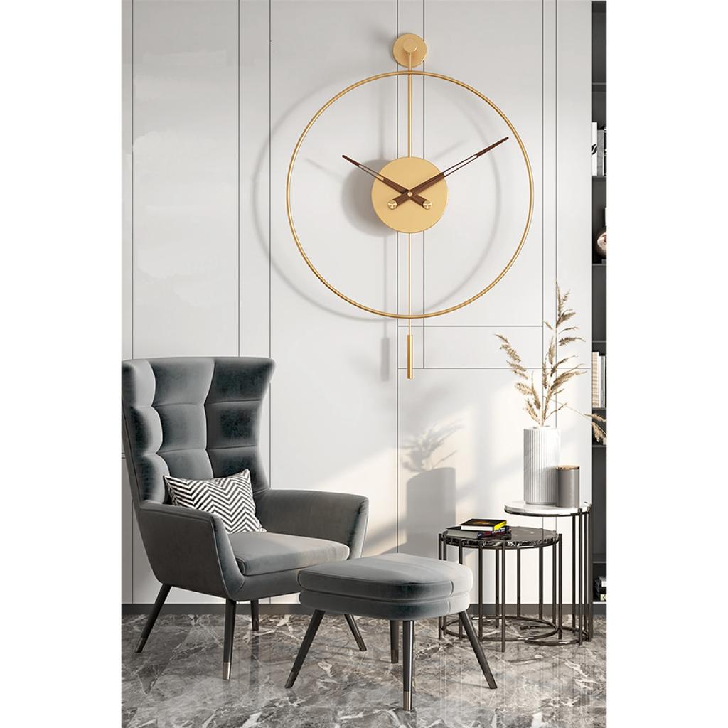 Tiktok Plus 60 cm zlaté, moderní dekorativní kovové nástěnné hodiny s kyvadlem