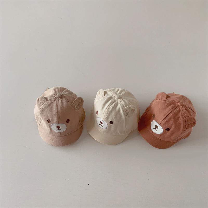 Cute Short Brim Baby Baseball Cap Cartoon Bear Ears Infant Toddler Sun Hat Outdoor Sunshade Baby Boy Girl Duck Tongue Caps