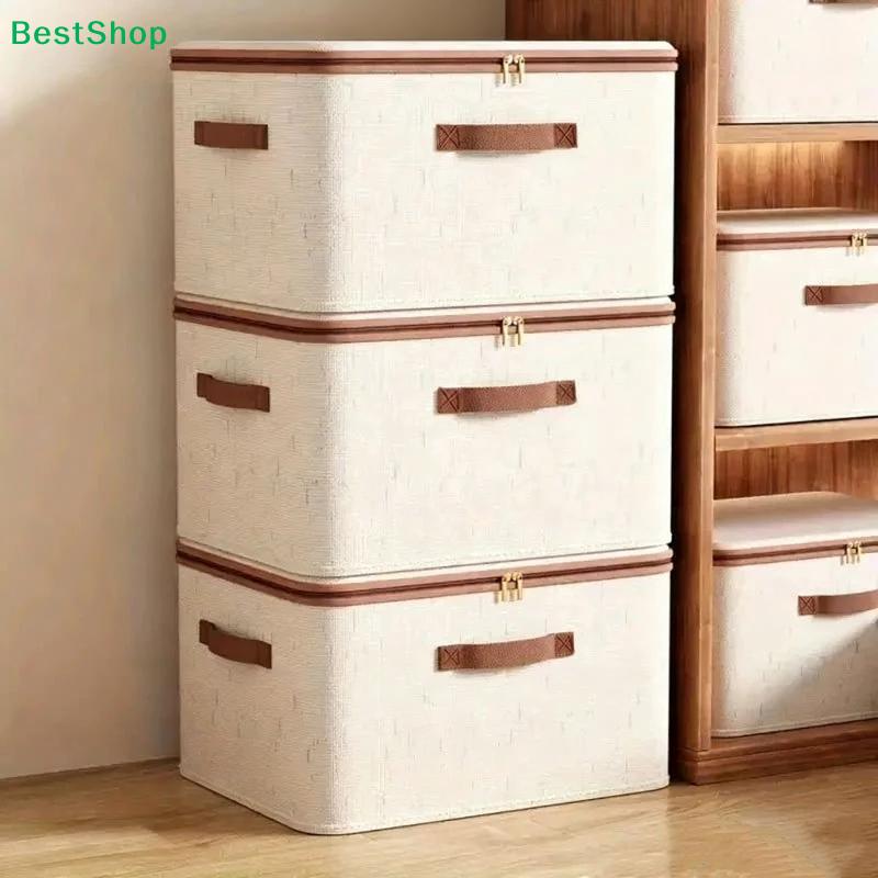 Foldable Fabric Clothes Storage Boxes - Washable Moisture-Proof Organizer Bins with Lock & Handles for Closet