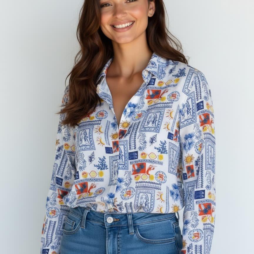 Women s Floral Print Long-Sleeve Lapel Shirt - Slim Fit, Basic Style (2026) XXL