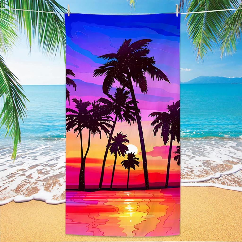Toalla de Playa con Estampado de Palmeras, Impresión Digital Fina de Secado Rápido Anti-Arena Microfibra Ligera para Nadar, Yoga, Viajes, Gimnasio, Regalo