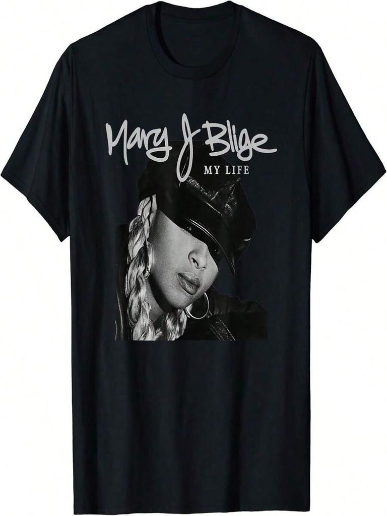 Mary J. Blige 'My Life' Playlist T-Shirt Printed T-Shirt Retro Classic Street Men Women Short-Sleeved Casual Cotton T-Shirt