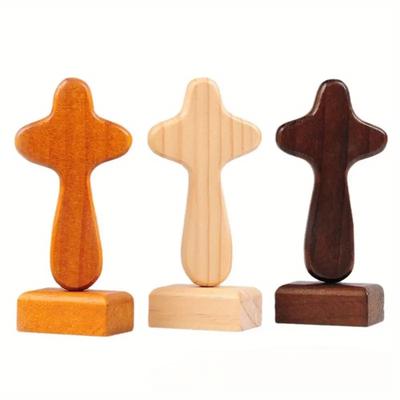 Wooden Cross Ornament Wooden Cross With Base Magnet Decorative Cross Wooden Crafts Ornament
