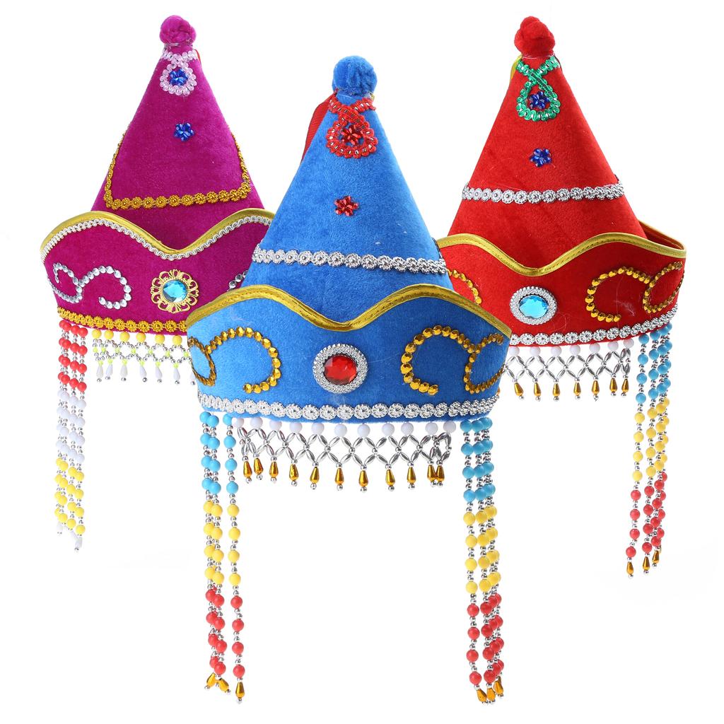 Mongolian Hat for Adult Children Ethnic Mongolian Dance Costume Hat for Performances Stage Props Head Accessories