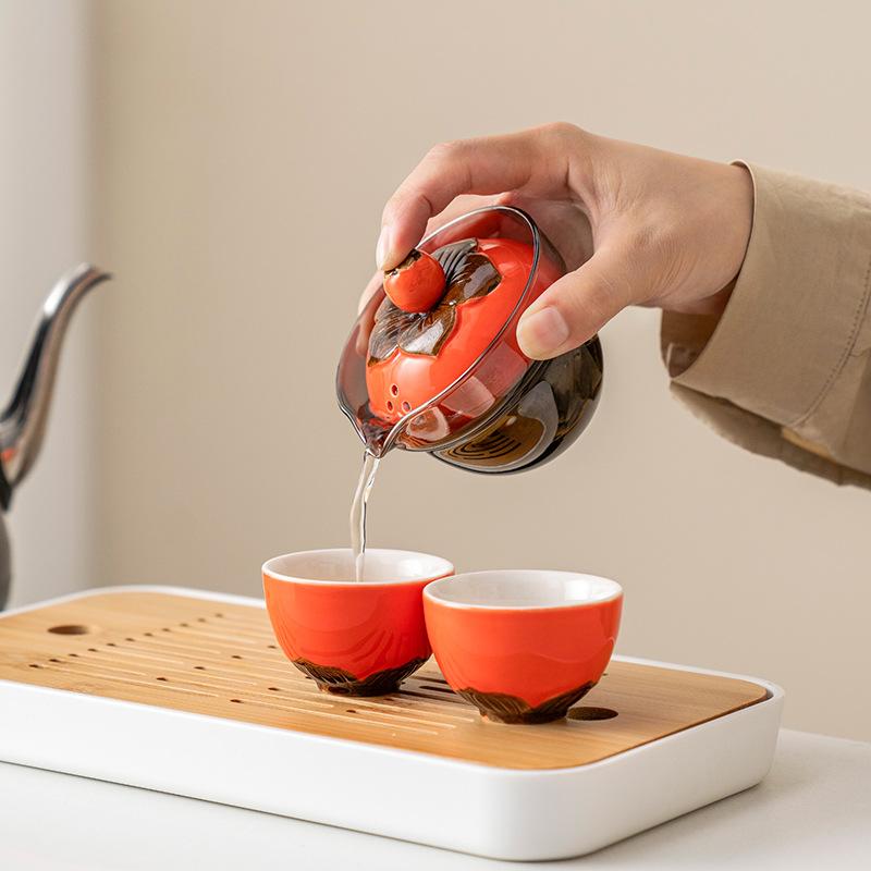 Persimmon Travel Kung Fu Tea Set Ruyi Kuaike Cup Single Portable Outdoor Ceramic Business Companion Gift