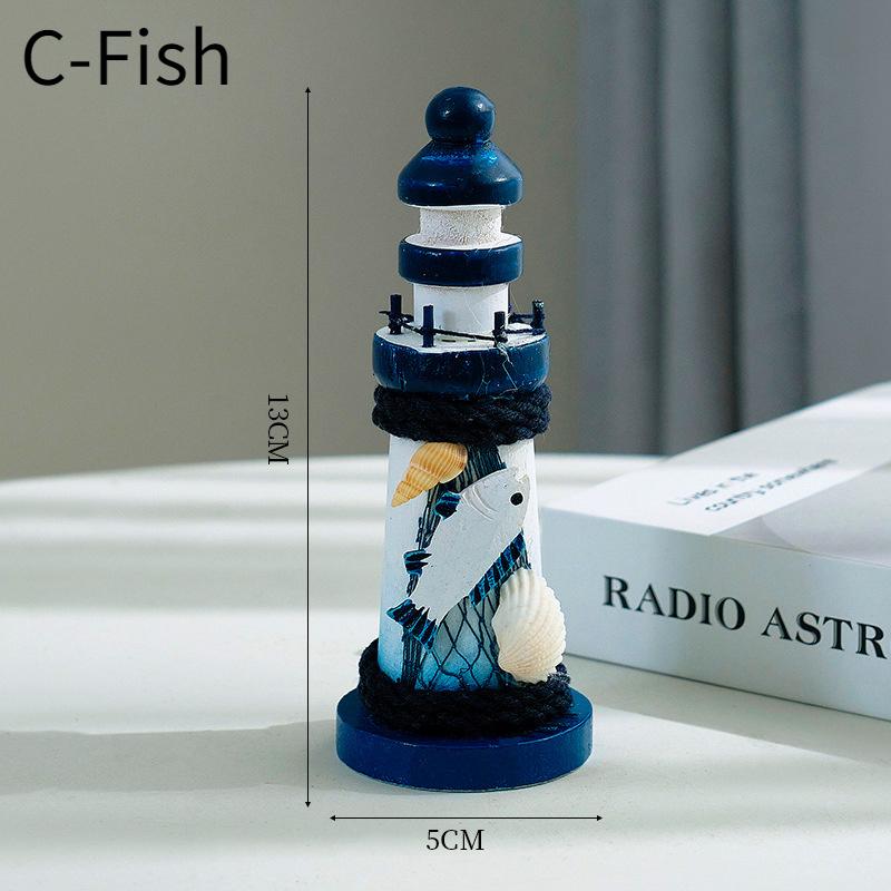 Dřevěný tvarovaný oceán ve středomořském stylu 13 cm Malý maják Ozdoby Dekorativní kreativní dárky Rekvizity ke střelbě