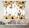 Cortinas de Girasol y Mariposa Estampado de Flores Amarillas para Decoración de Ventana de Cocina