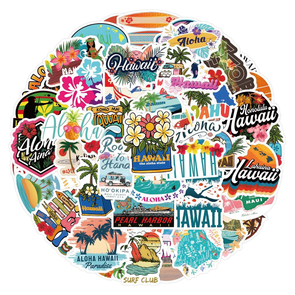 55 New Hawaiian Graffiti Stickers Decorative Scooter Computer Guitar Account Stickers