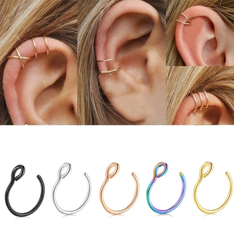 Clip On Fake Nose Ring 316L Stainless Steel Nose Stud Hoop Non Piercing Body Jewelry Nose Clip Non Piercing Nose Ring for Women