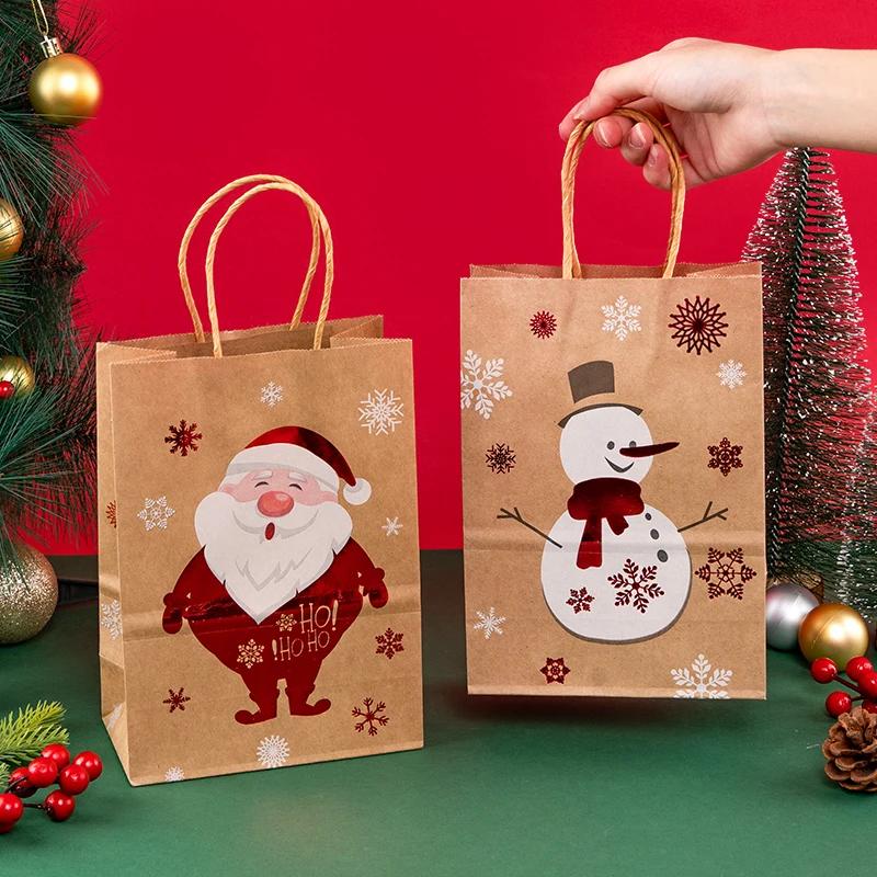 20/1PCS Christmas Kraft Paper Bags Santa Claus Snowman Candy Cookie Packaging Bag Gift Packaging Pouch Party Home Decor Supplies