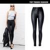 High Waist Slim Fit Stretch Faux Leather Denim Pants With PU Pockets Motorbike Style Plus Size