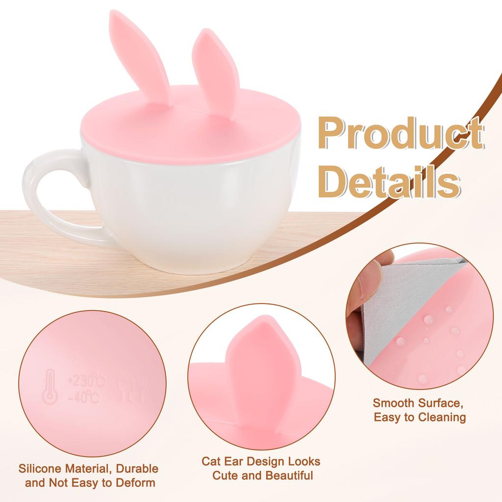 3/6Pcs Silicone Cup Lids 3.9 Inch Mug Cover Seal Rabbit Ear Silicone Cup Covers for Hot and Cold Drinks Cup Glass Cup Coffee Cup