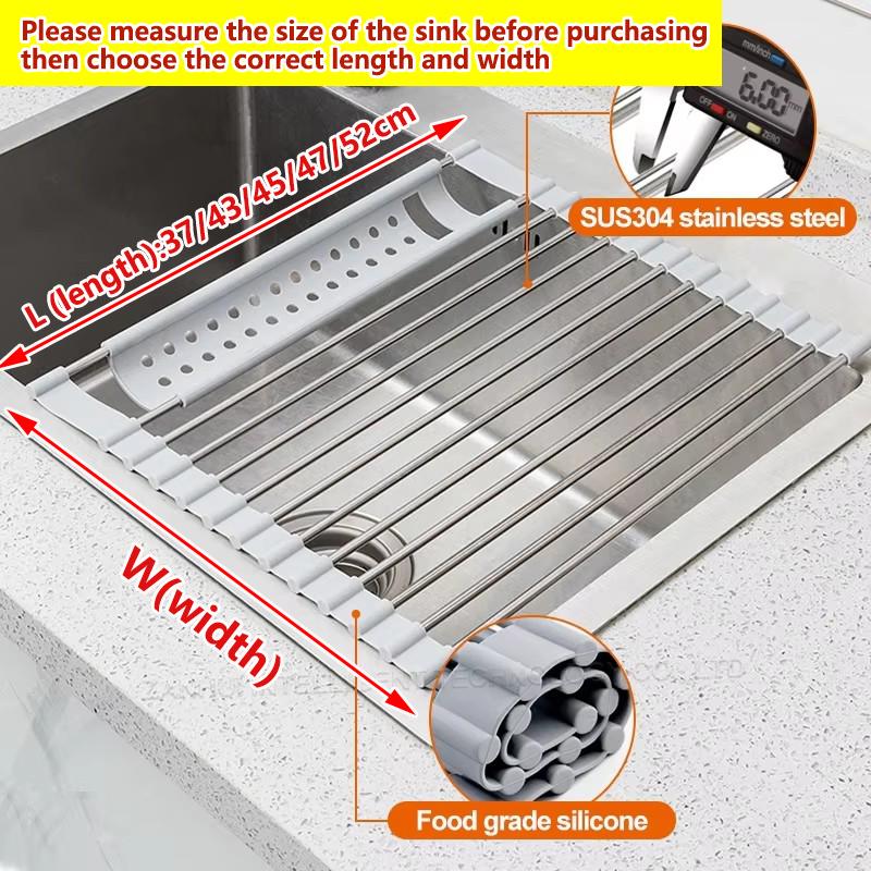 Roll Up Dish Drying Rack over sink,304 Stainless Steel Dish Drainer Shelf Organizer Tableware Plate Storage Kitchen accessories