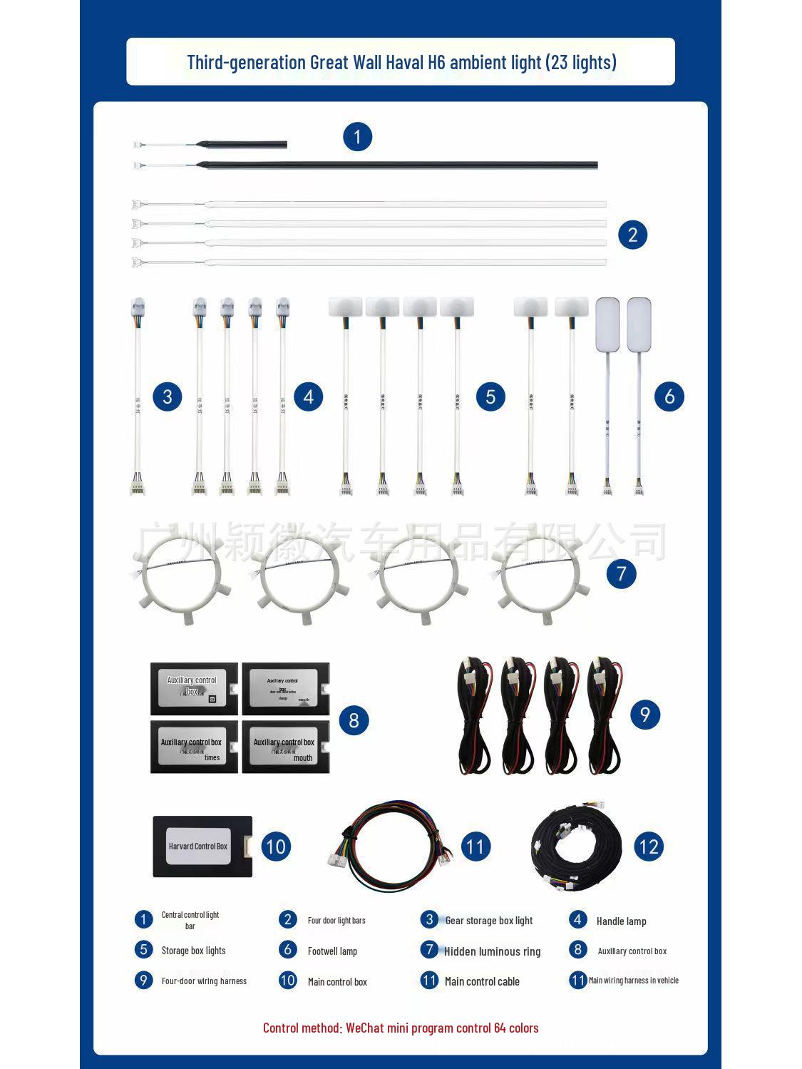 

Haval H6 Champion Third Gen 64-Color Ambient Light Kit for Console, Instrument Panel, and Footwell