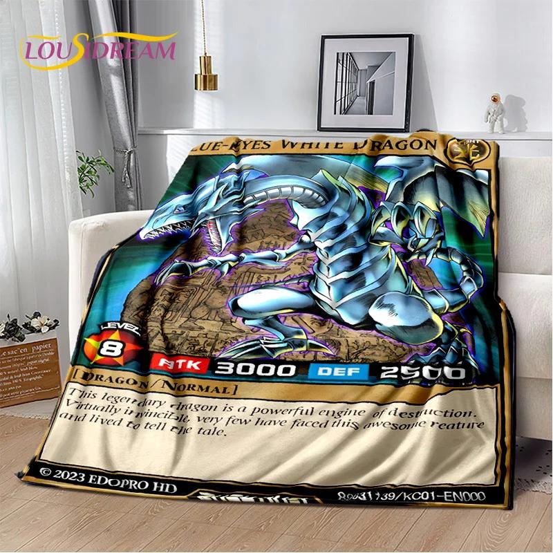 Monster Gold Card Cartoon Yu-Gi-Oh Anime Blue Eyes Dragon Game Soft Flannel Blanket for Bed Bedroom Sofa Picnic,Outdoors Leisure