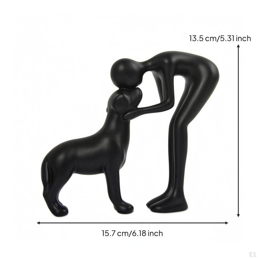 Abstract Person and Dog Statue Resin Canine Sculpture HandPainted Pet Memorial for